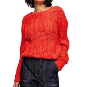Topshop Orange Open Knit Wool Blend Women's Sweater